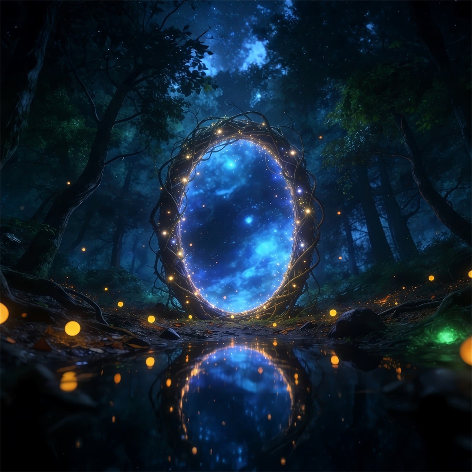 Forest Backdrop Ideas Mystic Light Portal Starry Reflection Pool Forest Photo Backdrop UK RR63-162