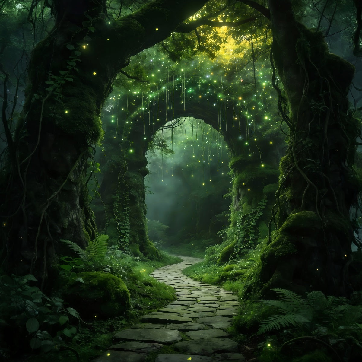 Forest Photo Booth Backdrop Glowing Vine Arch Enchanted Path Rainforest Backdrop UK RR63-170