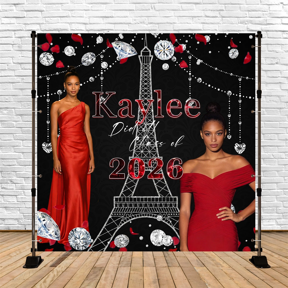 Graduation Party Backdrop Ideas Paris Tower Diamonds Customized Prom Backdrop UK RR63-18