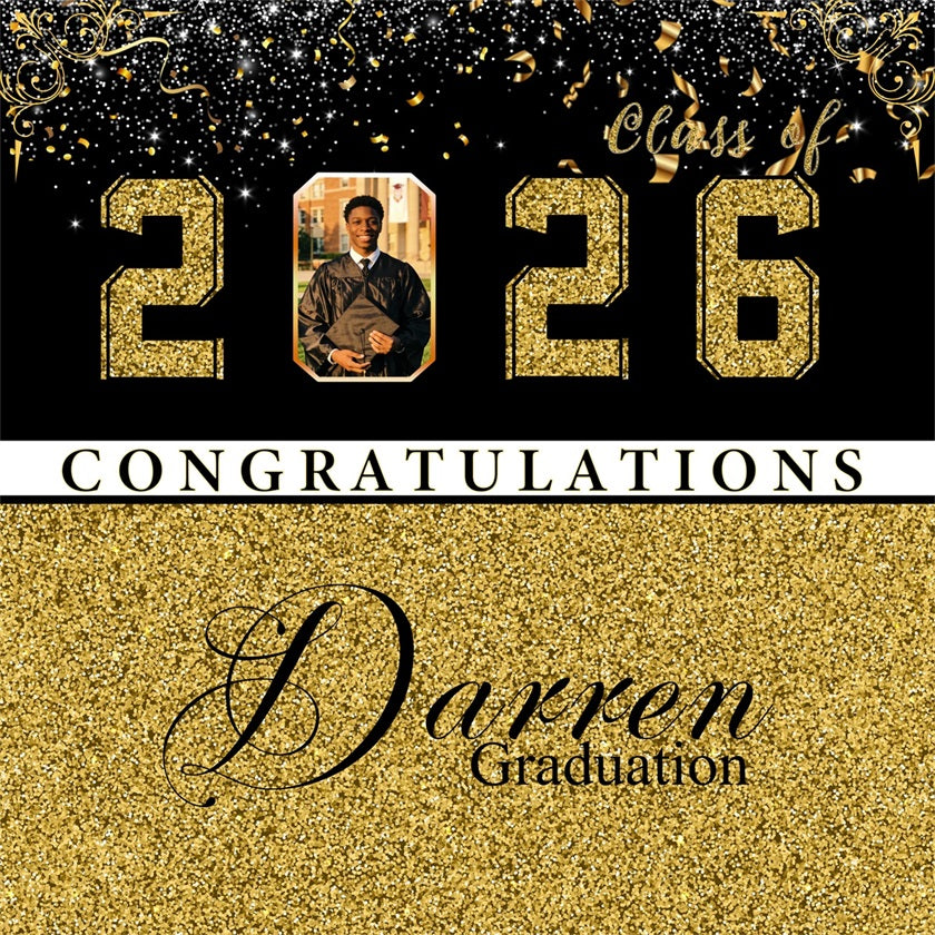 Graduation Backdrop Black Gold Glitter Numbers Personalized Graduation Party Backdrop UK RR63-19