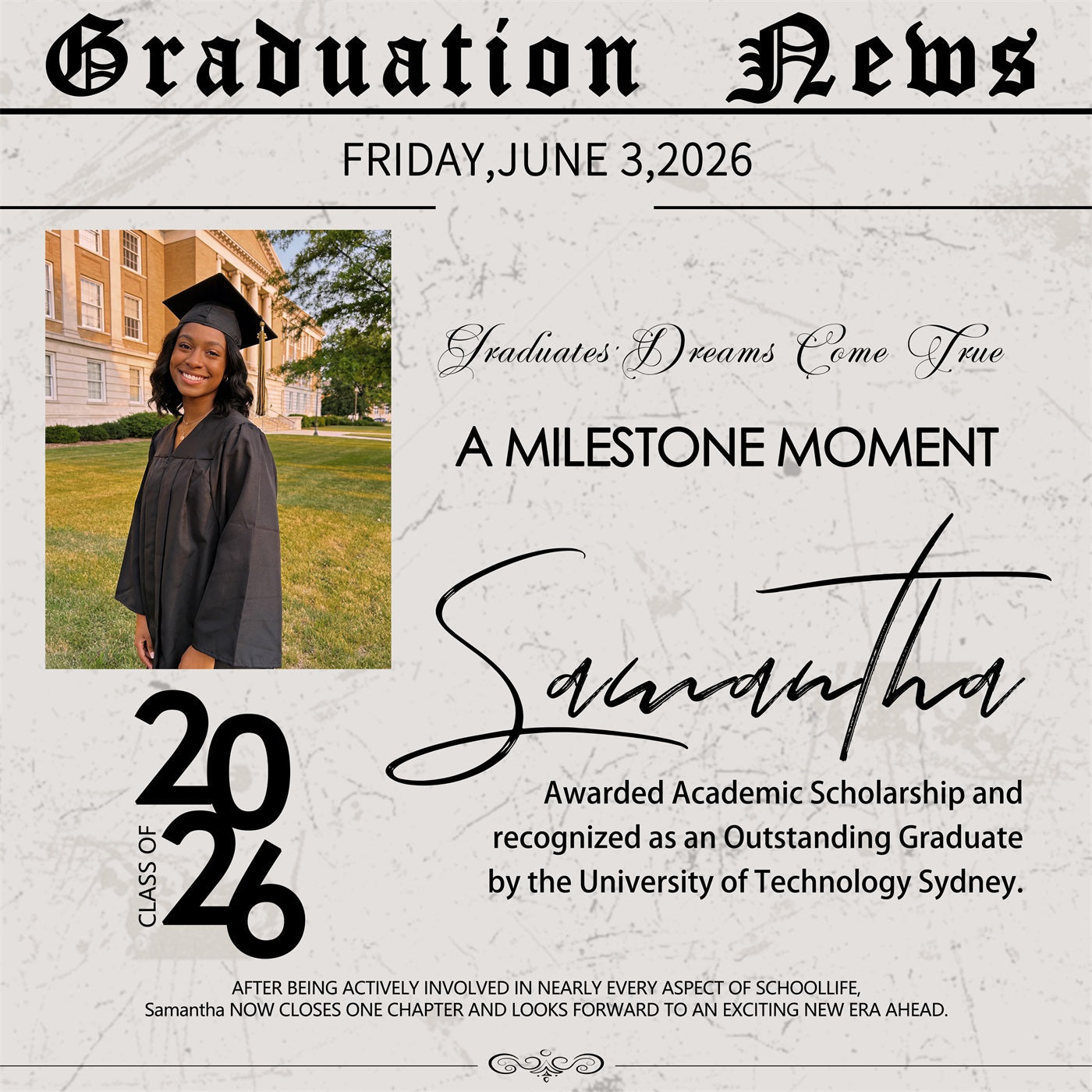 Graduation Party Backdrop Classic Newspaper Style Custom Graduation Backdrop UK RR63-2