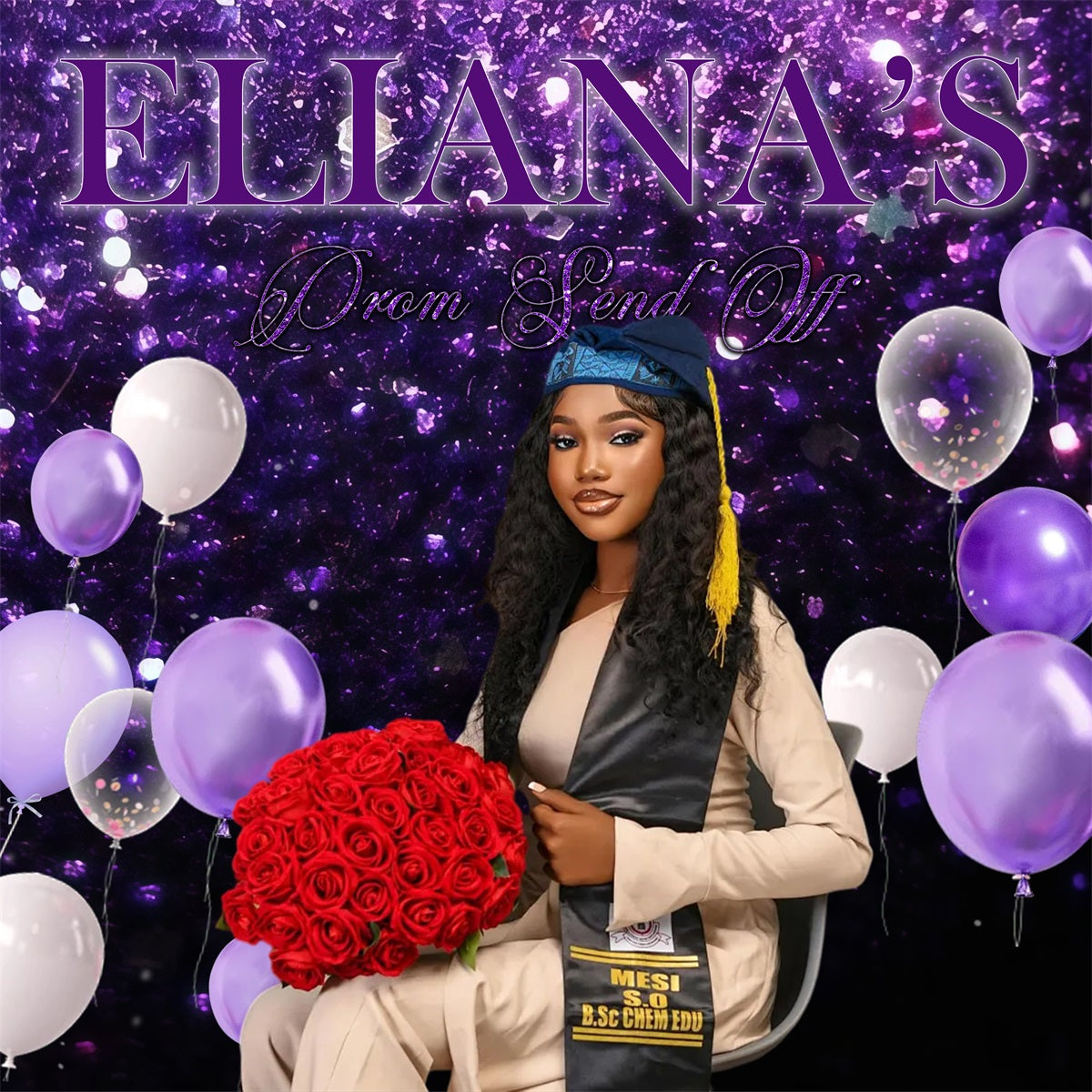 Prom Send Off Backdrop Ideas Purple Glitter Balloon Rose Custom Graduation Backdrop UK RR63-21