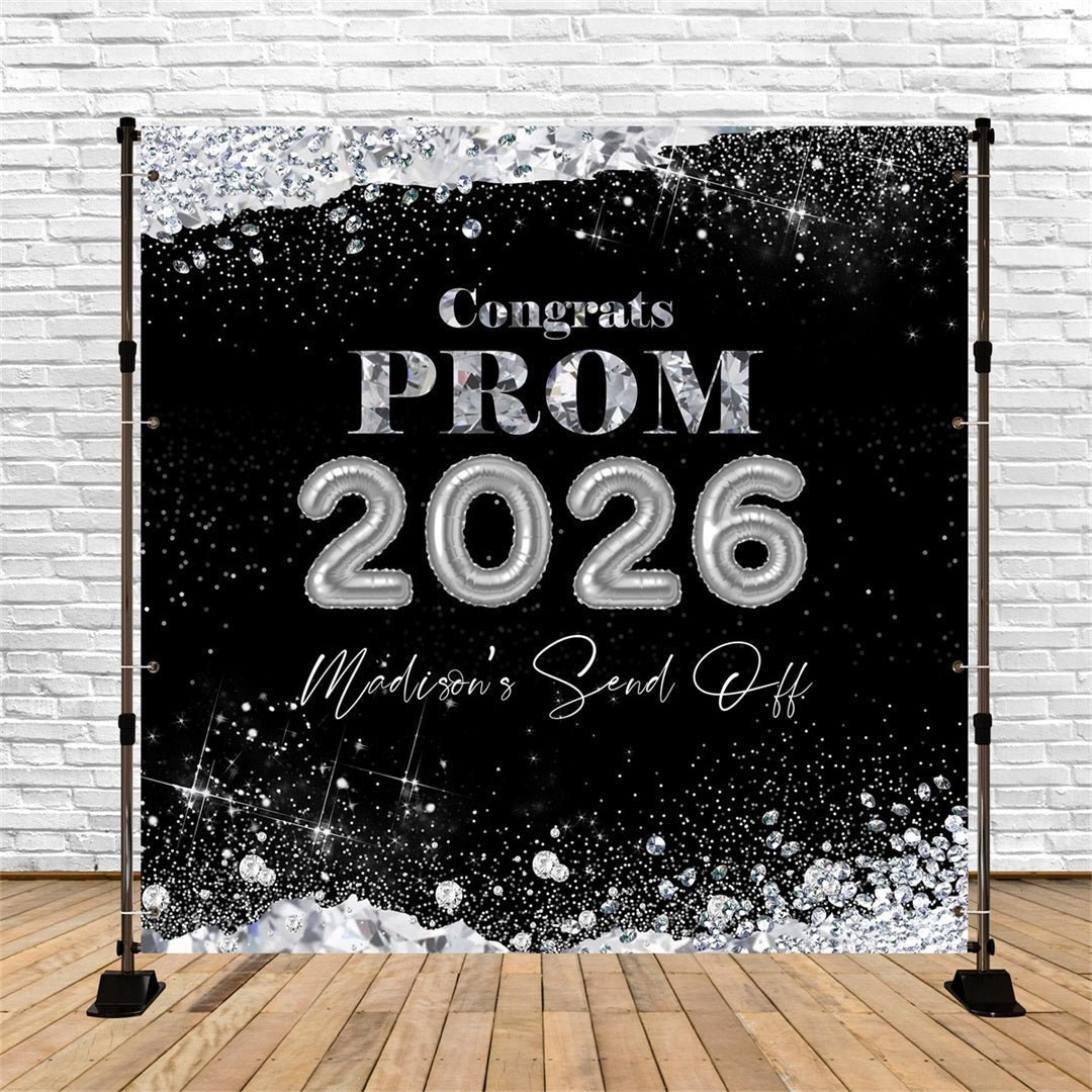Prom Party Backdrop Black Silver Diamond Glitter Customized Graduation Backdrop UK RR63-23