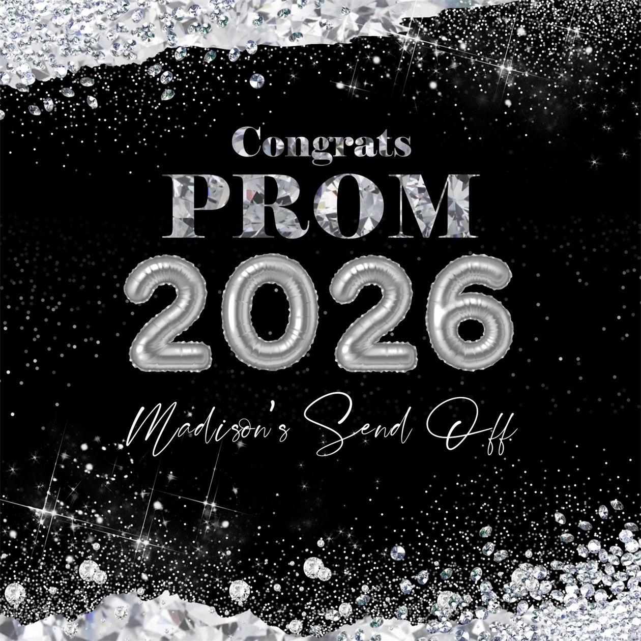 Prom Party Backdrop Black Silver Diamond Glitter Customized Graduation Backdrop UK RR63-23