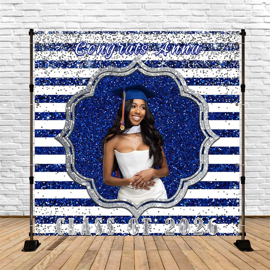 Navy Blue Graduation Backdrop Sparkling Blue Celebration Frame Graduation Backdrop UK RR63-37