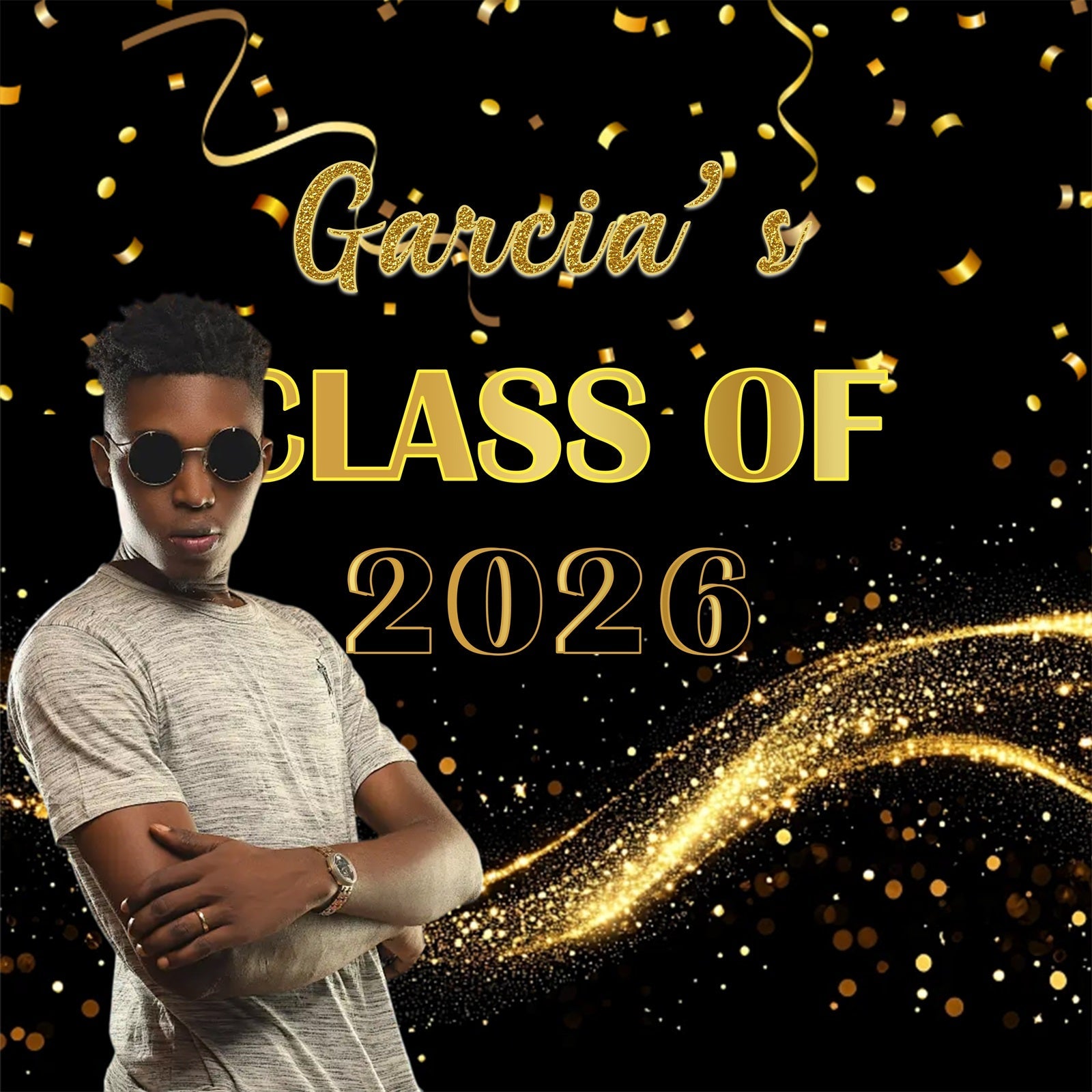 Black Gold Graduation Backdrop Gold Confetti Celebration Moment Graduation Backdrop Design UK RR63-45
