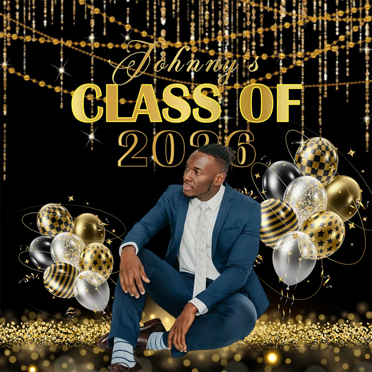 Balloons Graduation Backdrop Elegant Gold Black Balloons Graduation Backdrop Banner UK RR63-46