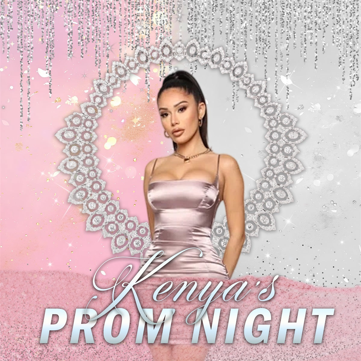 Metallic Tassels Backdrop Pink Sliver Glitter Diamond Custom Prom Backdrop UK RR63-57