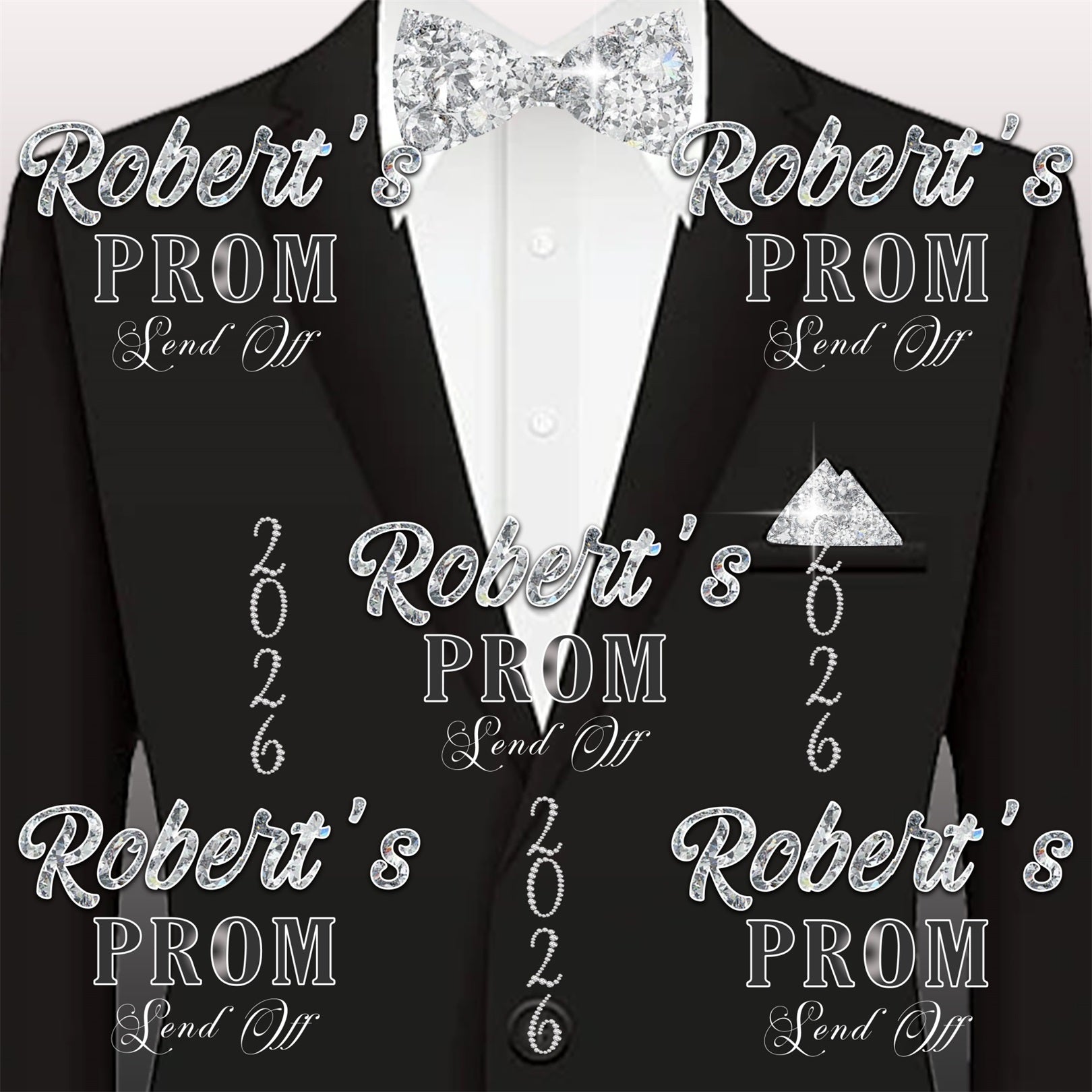 Prom Send Off Backdrop Black Tuxedo Diamond Bowtie Graduation Party Backdrop Ideas UK RR63-6