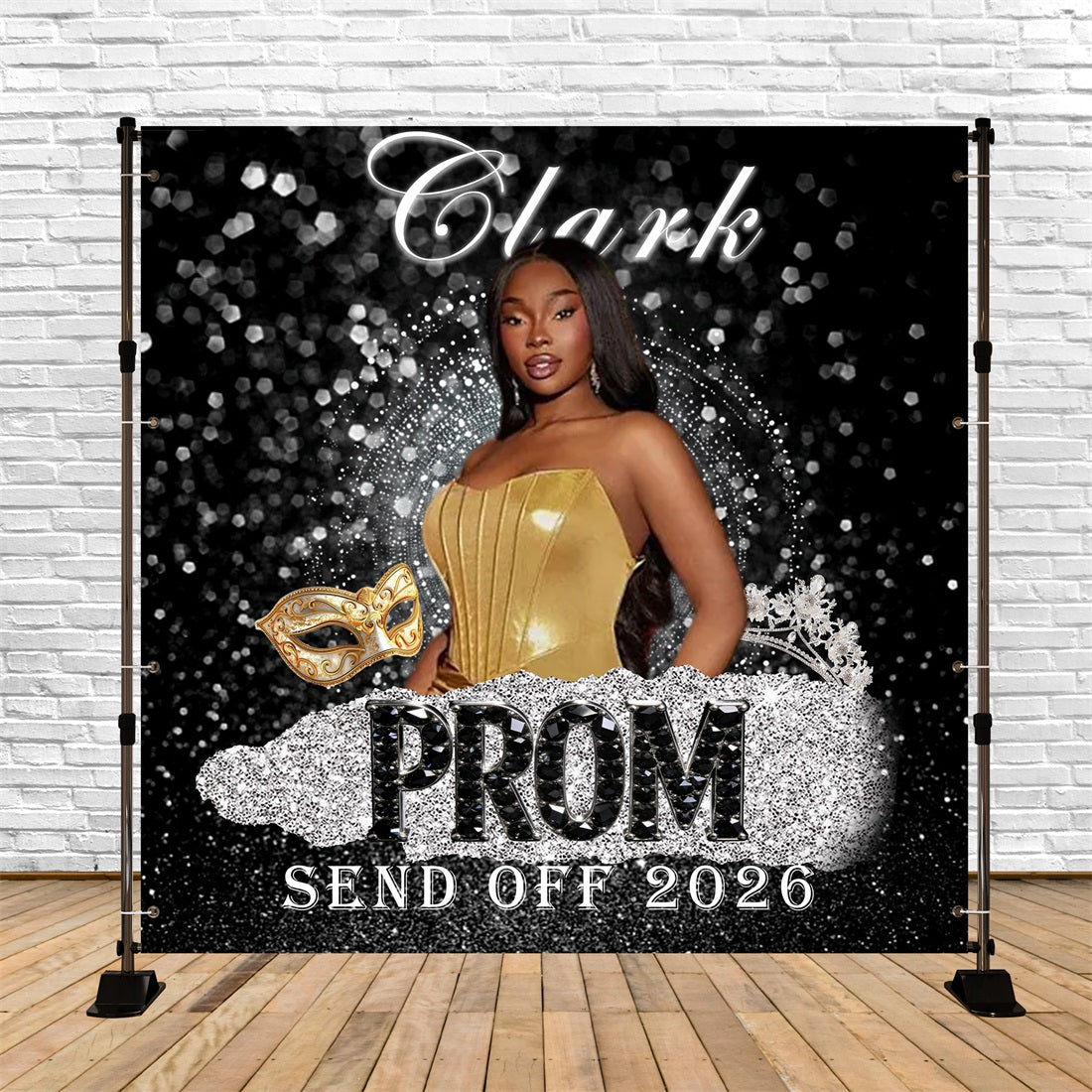 Silver Glitter Prom Backdrop Gold Mask Sparkle Diamond Prom Backdrop Ideas UK RR63-61