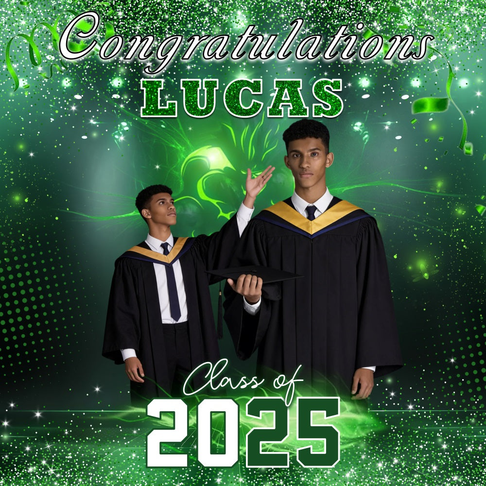 Future Tech Grad Graduation Backdrop Green Glitter Ribbon Backdrop Graduation Party UK RR63-68