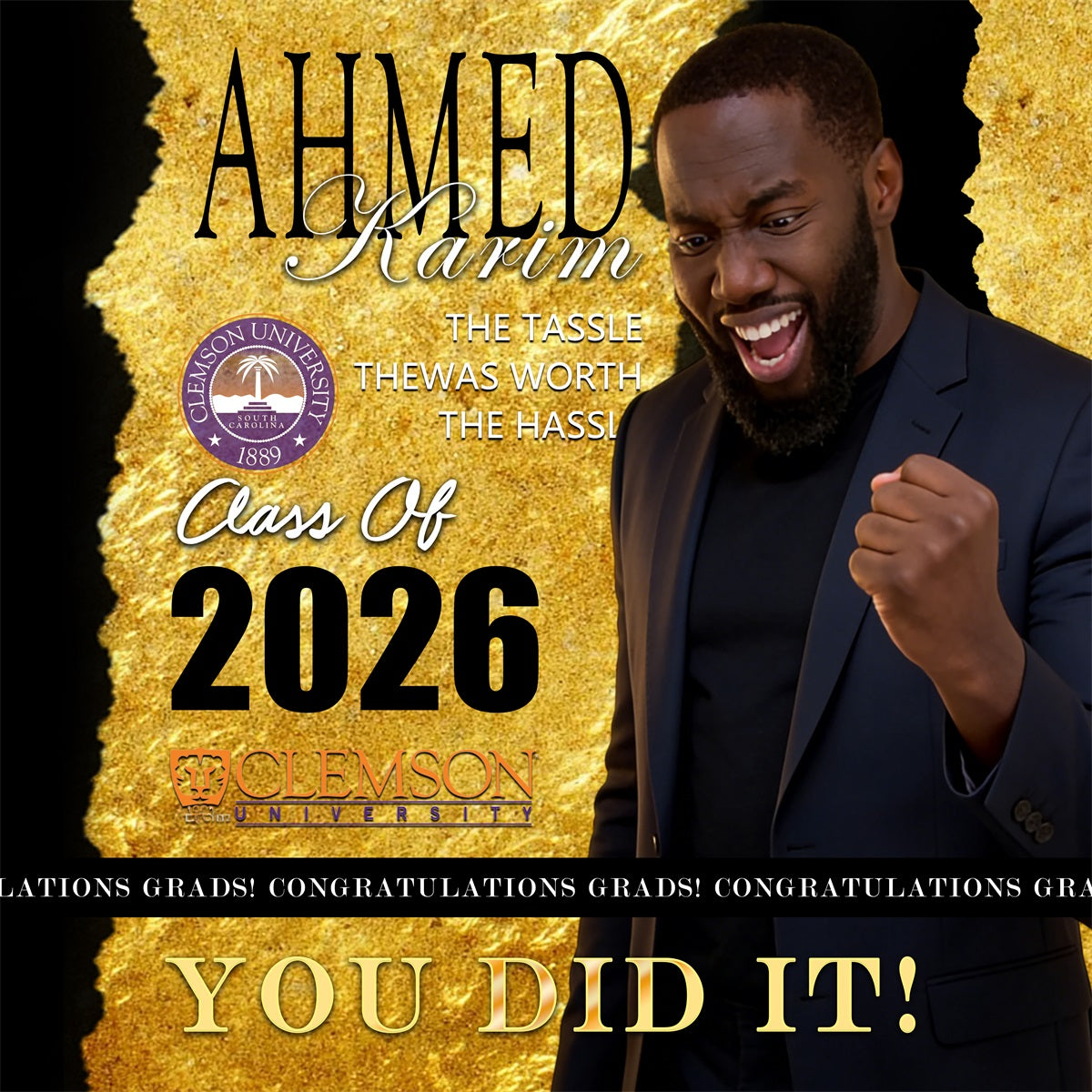 Editorial Vogue Graduation Backdrop Golden Sparkle Class of 2026 Graduation Custom Backdrop UK RR63-71