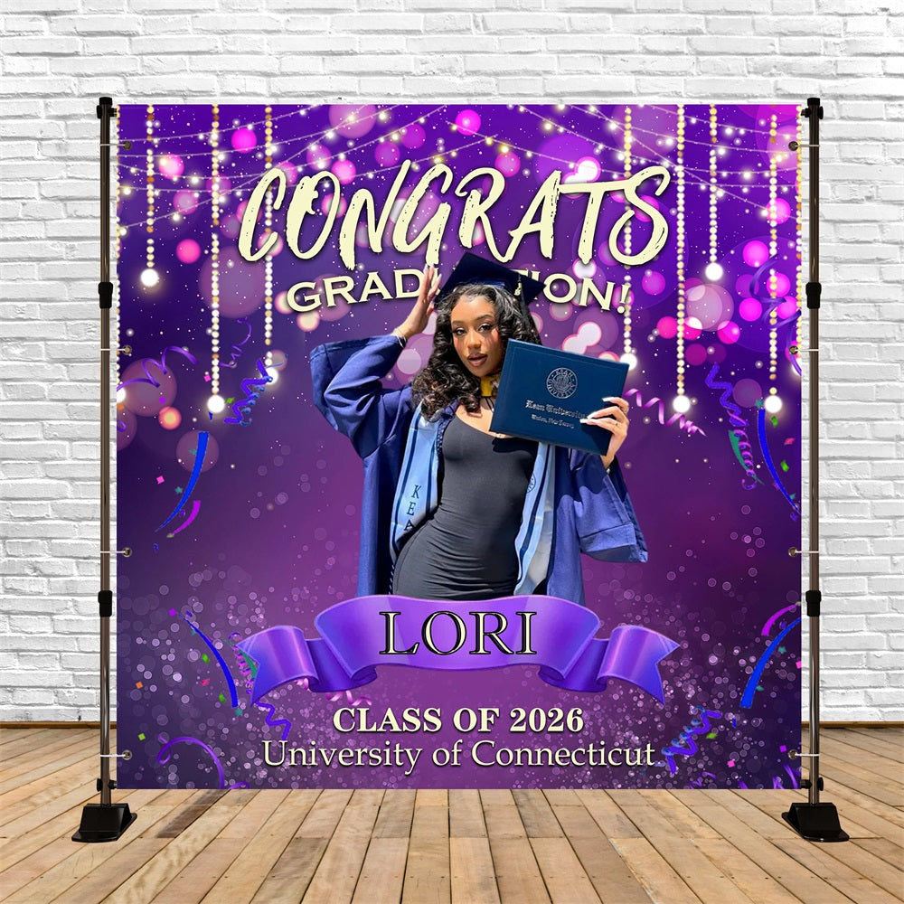 Purple Graduation Backdrop Ribbons Bokeh Crystal Beads Graduation Party Backdrop UK RR63-75