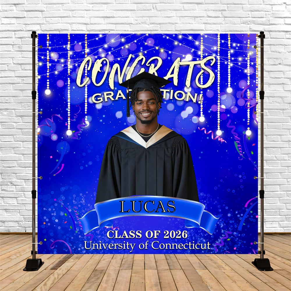 Graduation Backdrop Blue Crystal Beads Glitter Bokeh Backdrop For Graduation Party UK RR63-76