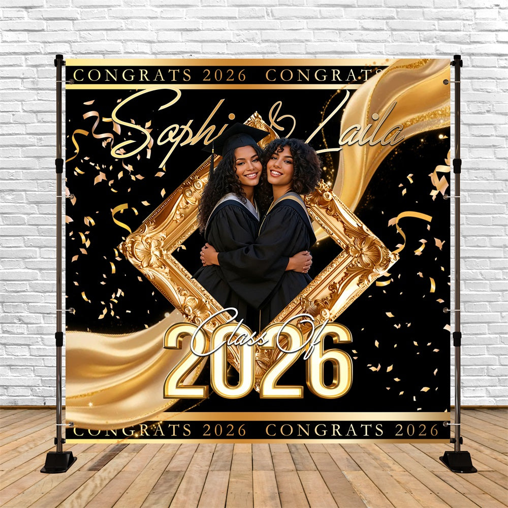 College Graduation Backdrop Ideas Gold Confetti Selfie Frame 2026 Graduation Backdrop UK RR63-77