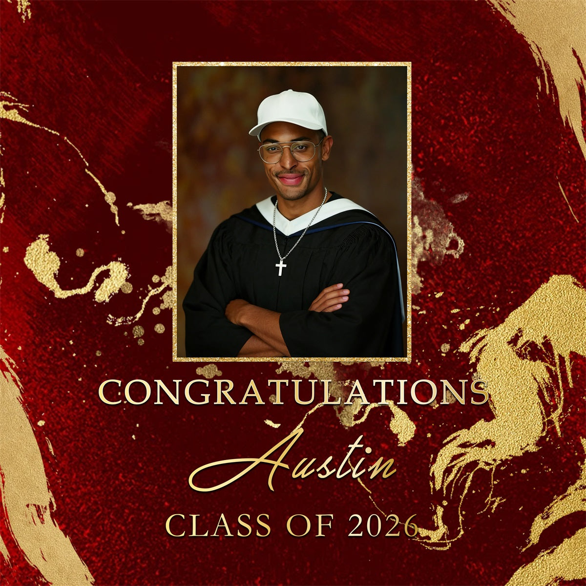 Yearbook Style Graduation Backdrop Red Gold Class of 2026 Custom Graduation Backdrop UK RR63-79