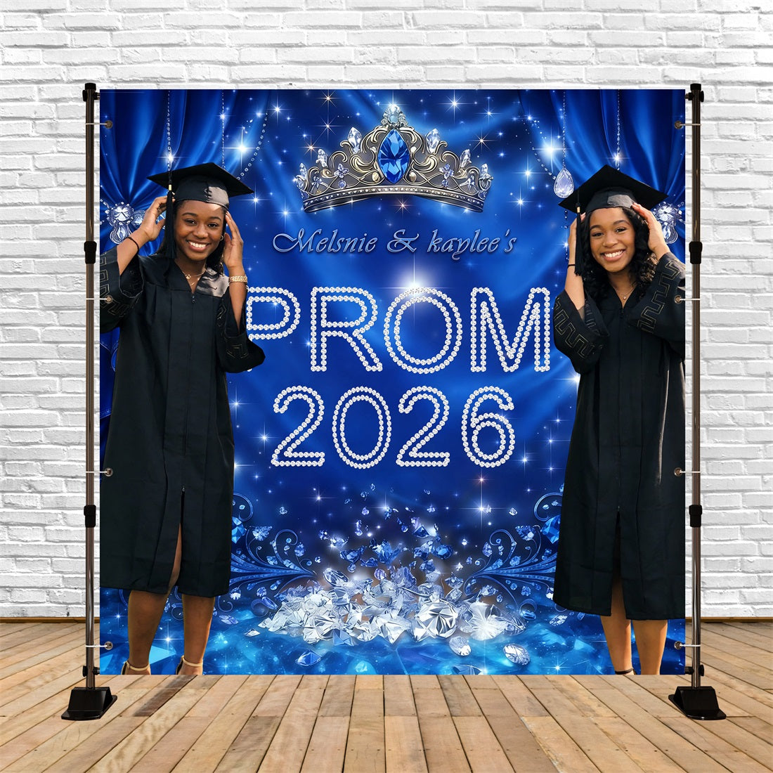 Personalized Prom Backdrop Royal Blue Crown Diamond Backdrop For Graduation Party UK RR63-9