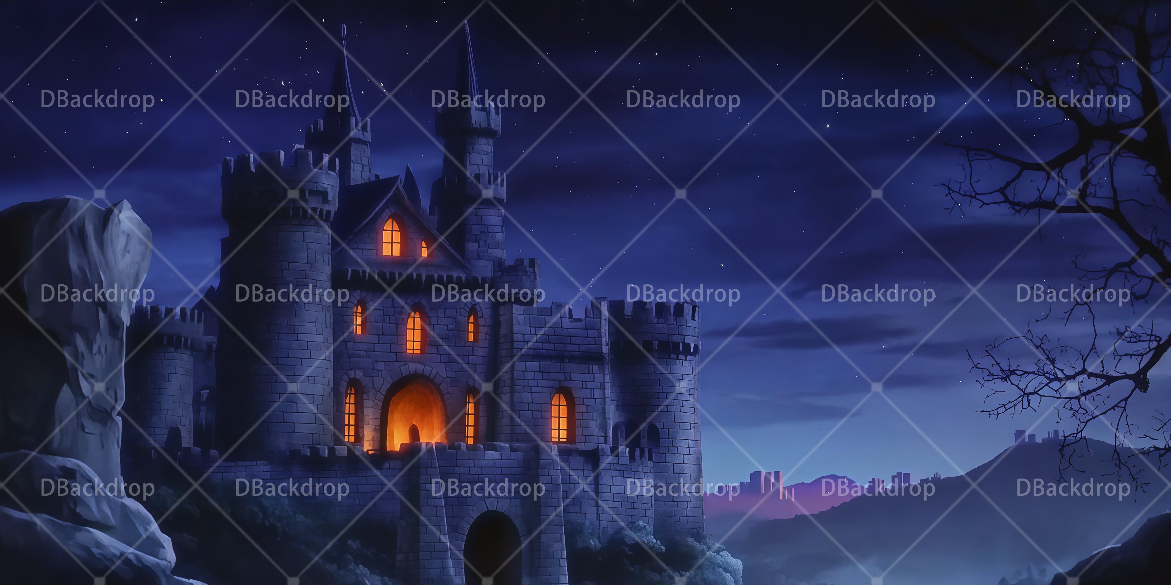 Performance Backdrop Mountain Castle School Play Backdrops UK RR65-T121