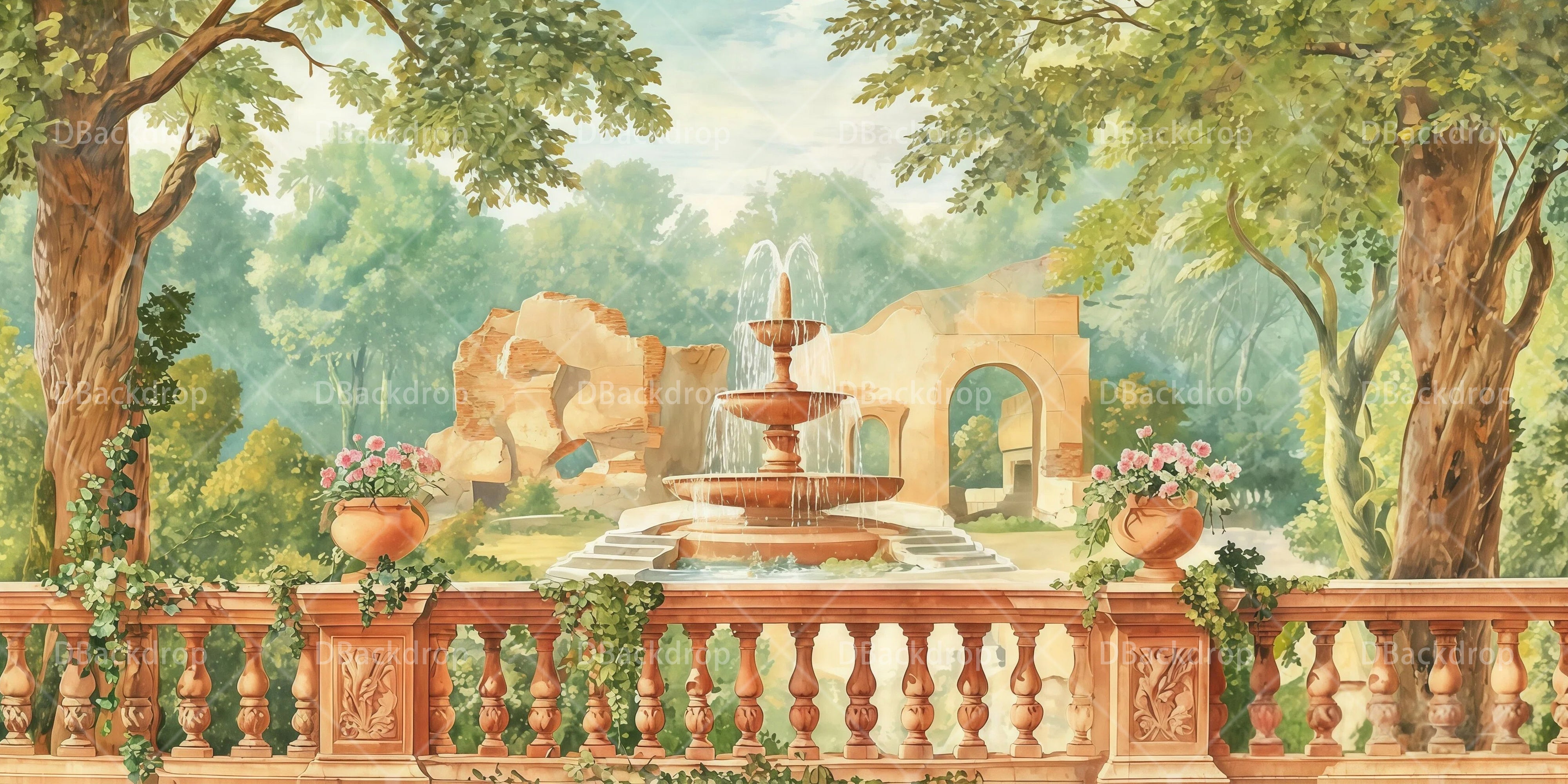 Theater Backdrop Timeless Garden Fountain Performance Backdrop UK RR65-T36