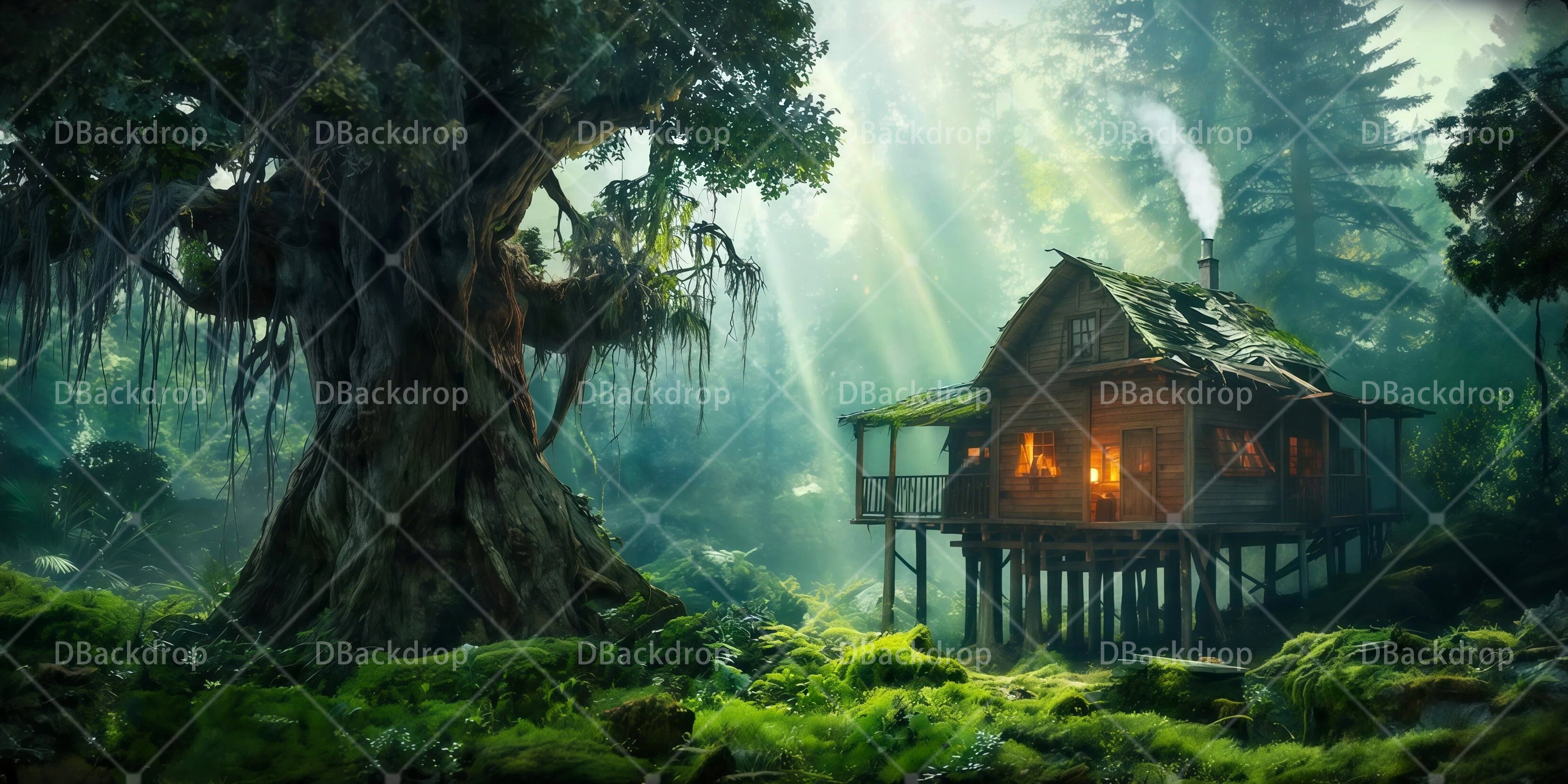 Theater Stage Backdrops Hut in the Woods Forest Stage Backdrop UK RR65-T59