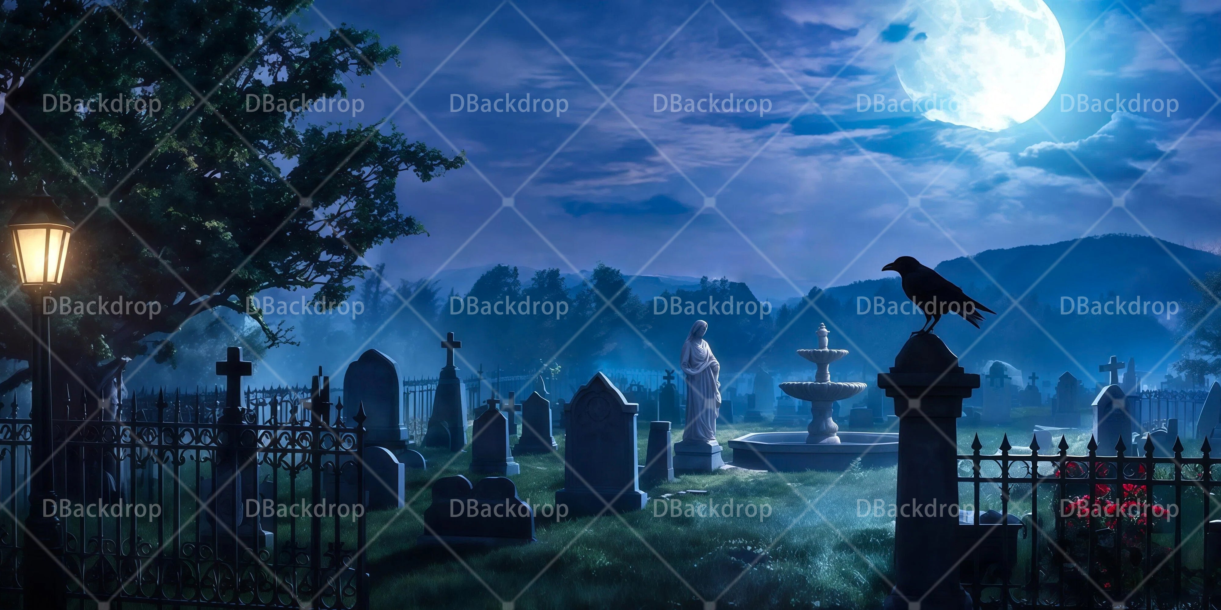 Movie Theater Backdrop Cemetery at Night Stage Backdrop Ideas UK RR65-T61