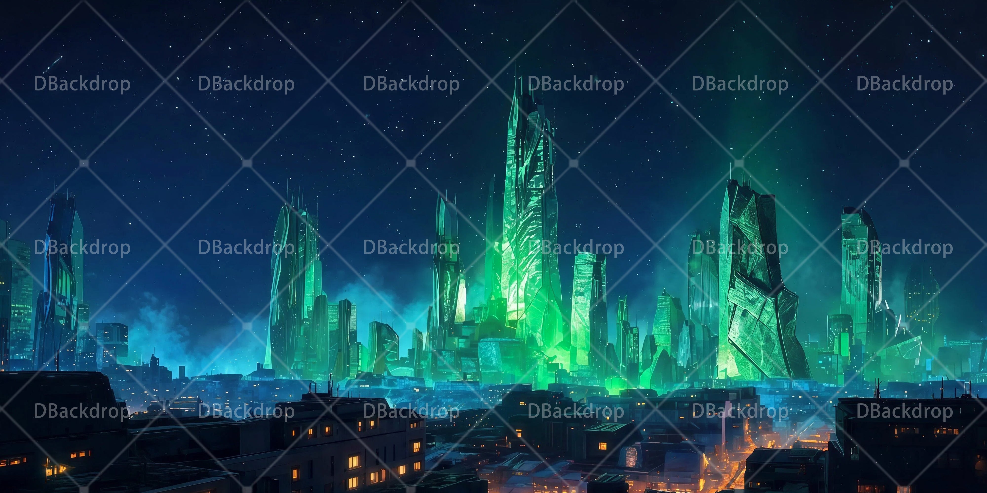 Large Stage Backdrops Futuristic Emerald City Movie Theater Backdrop UK RR65-T97
