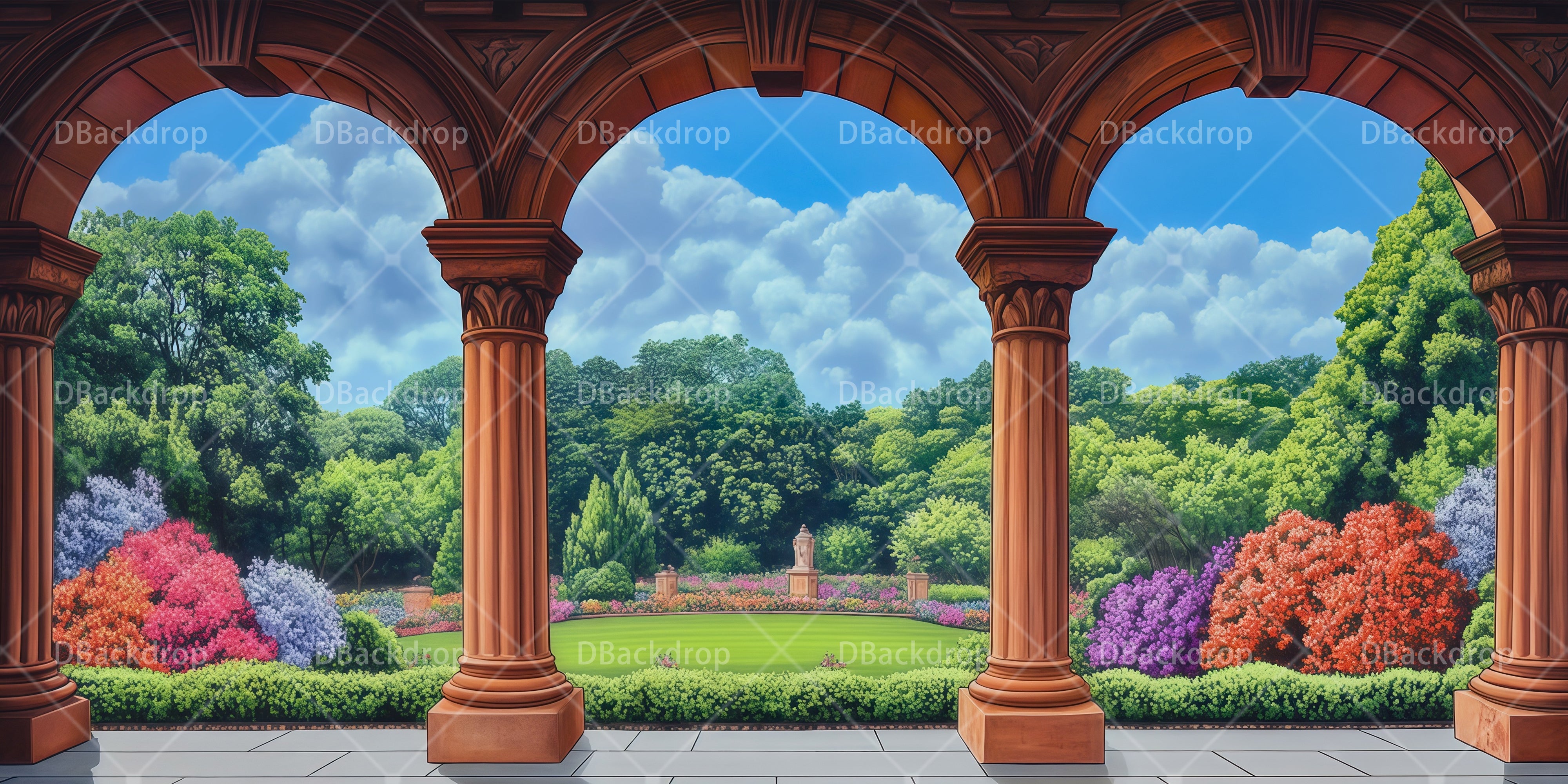 Movie Theater Backdrop Colorful Garden Arches Stage UK Backdrops RR66-T15