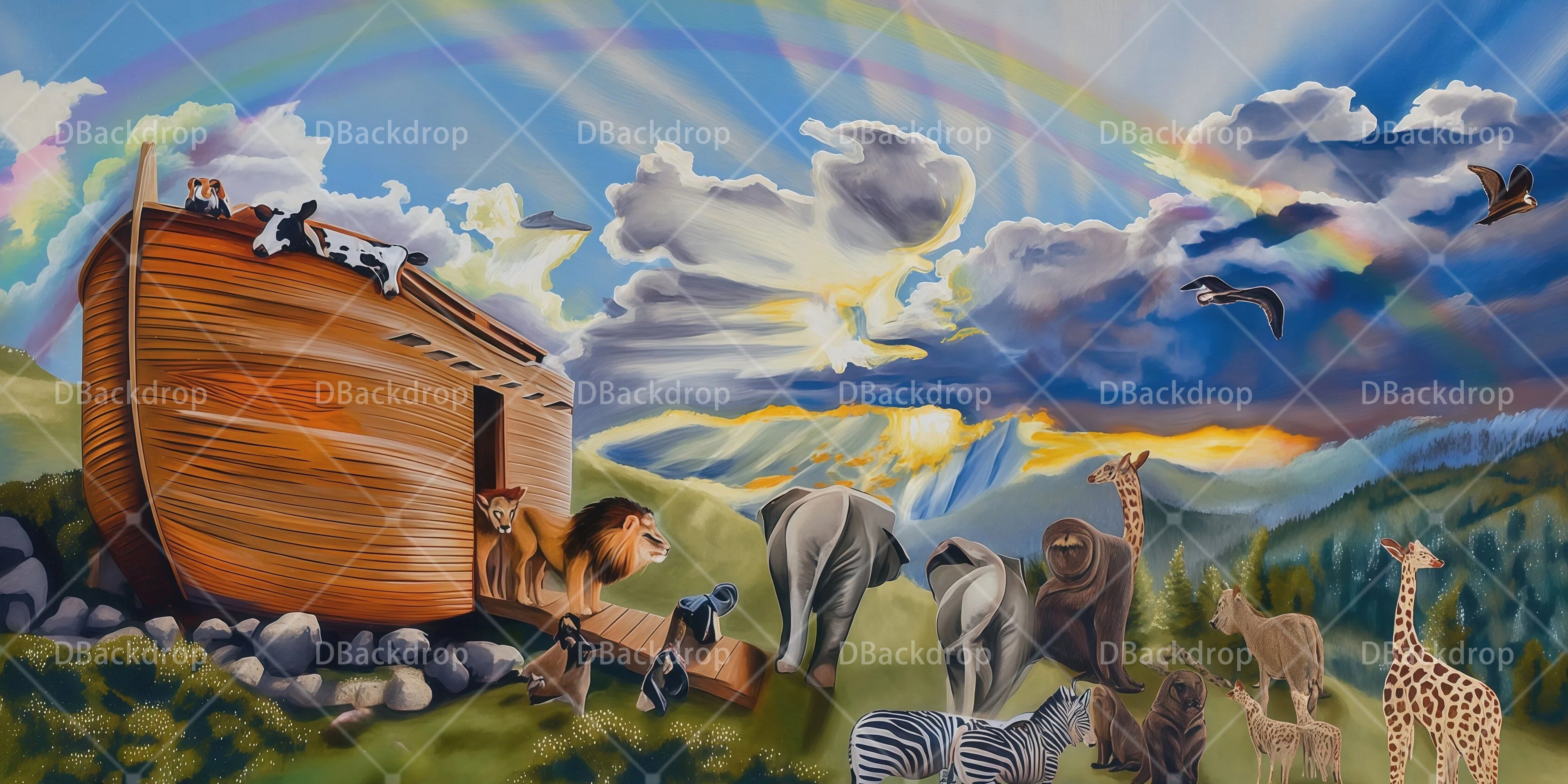 Theater Stage Backdrops Rainbow Ark Landing UK Movie Theater Backdrop RR66-T90