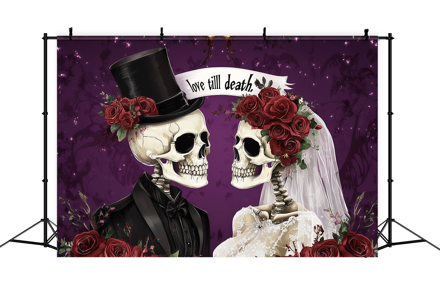 Halloween Wedding Backdrop Skeleton Couples Rose Couple Halloween Photo Backdrop UK RR67-103