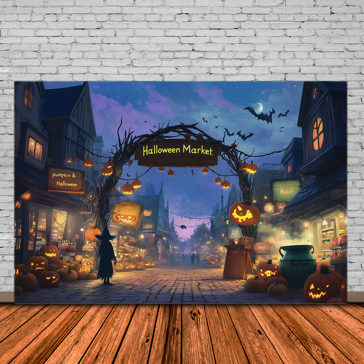 Halloween Pumpkin Backdrop Witch Market Pumpkin Street Halloween Photo Backdrop Ideas UK RR67-112
