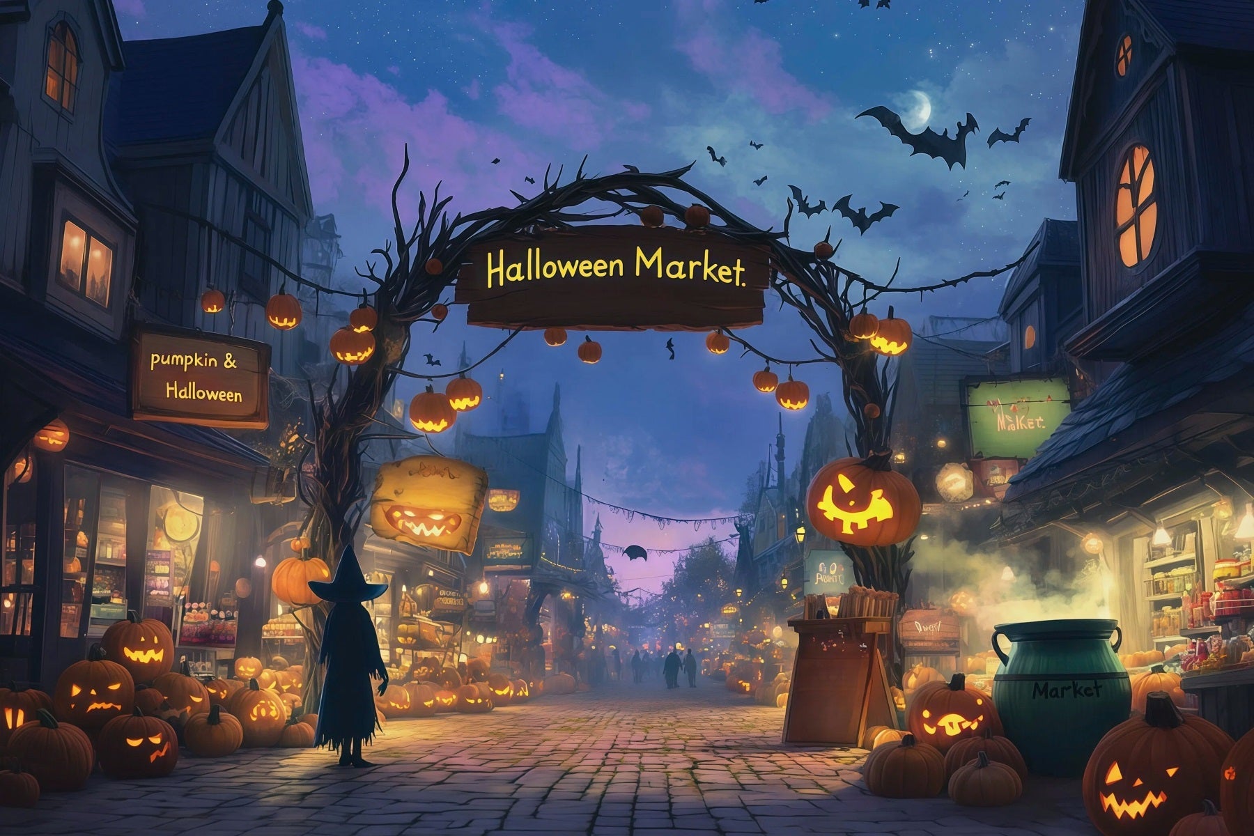 Halloween Pumpkin Backdrop Witch Market Pumpkin Street Halloween Photo Backdrop Ideas UK RR67-112