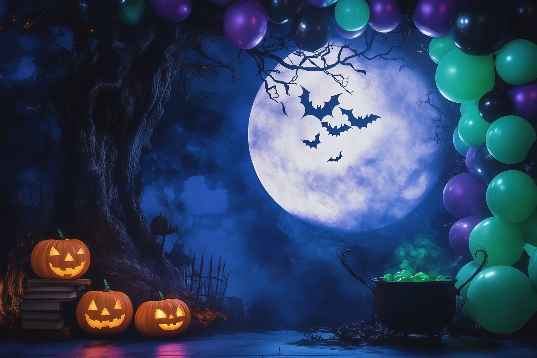Halloween Balloon Backdrop Moon Balloon Cauldron Party Halloween Themed Backdrop UK RR67-130