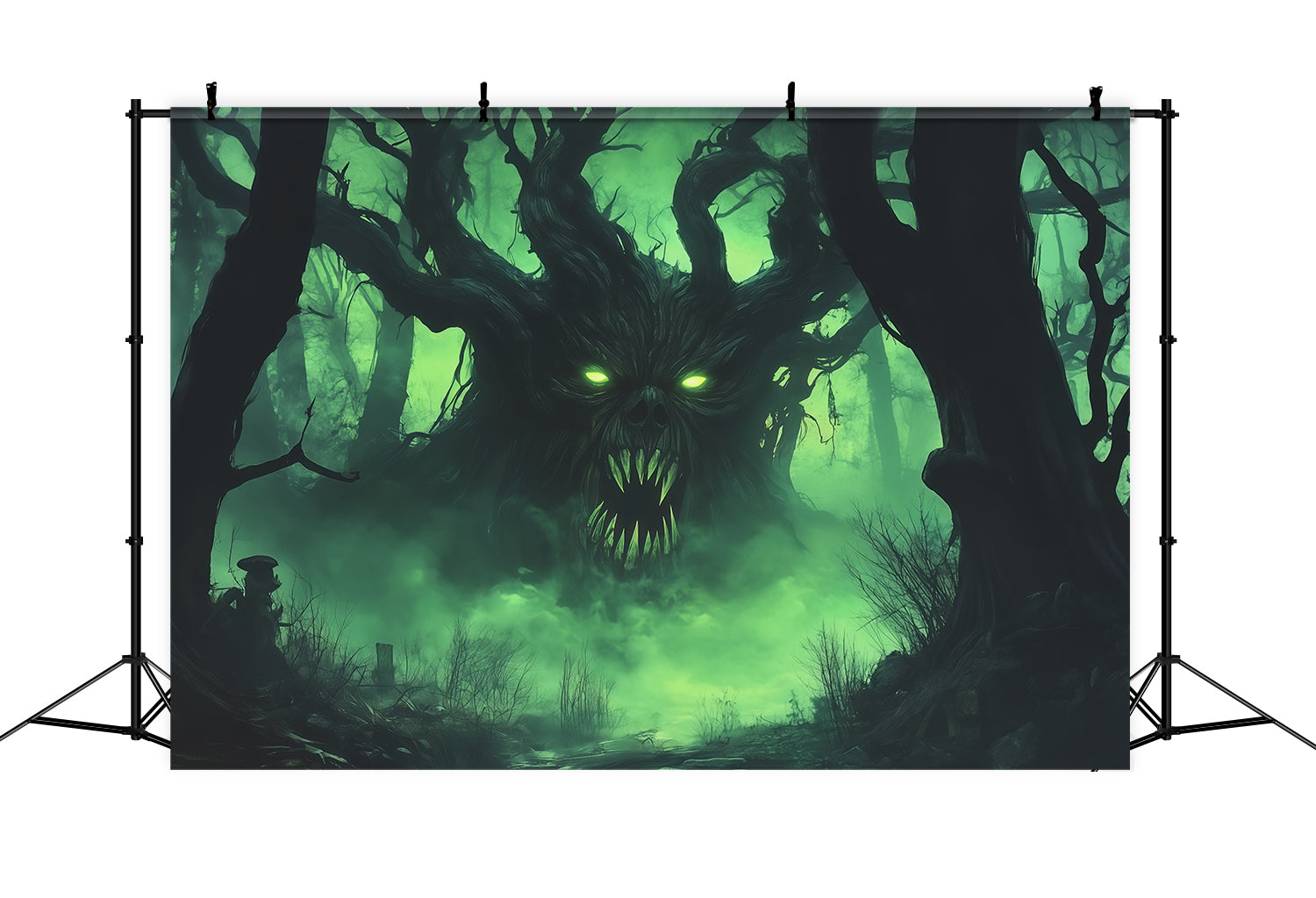 Halloween Forest Backdrop Green Mist Tree Monster Vintage Halloween Backdrop UK RR67-132