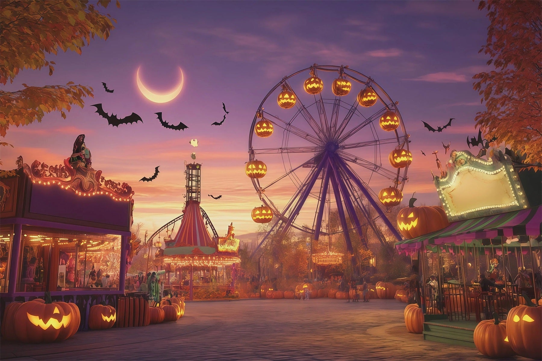 Halloween Carnival Backdrop Crescent Moon Pumpkin Diy Halloween Backdrop UK RR67-139