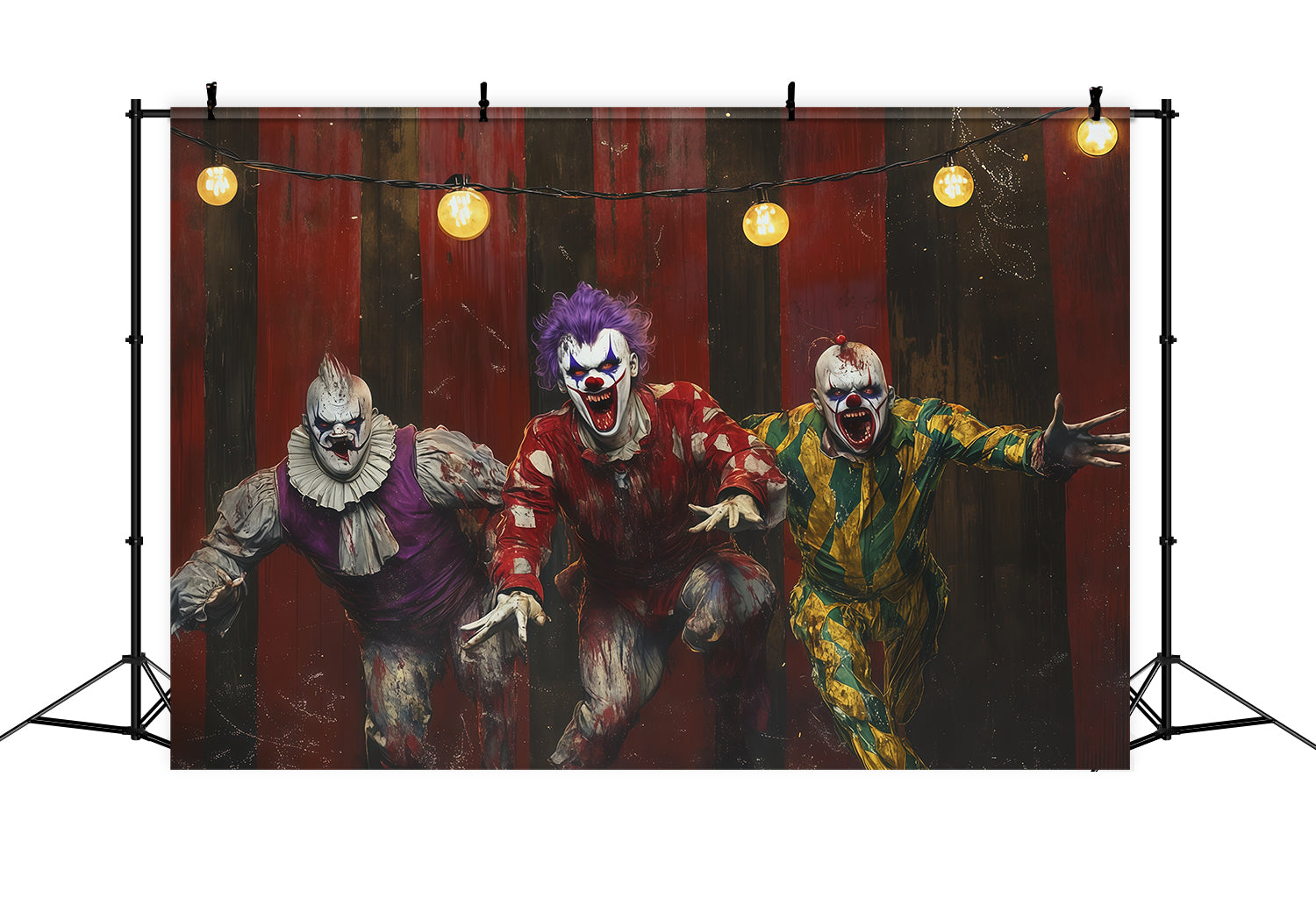 Halloween Clown Backdrop Terrifying Circus Trio Halloween Fabric Backdrop UK RR67-148