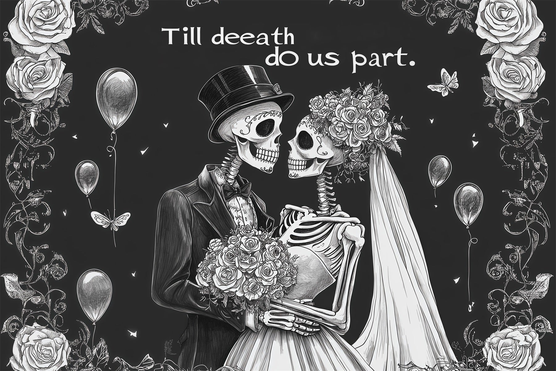 Halloween Wedding Backdrop Skeleton Rose Couple Halloween Photo Backdrop UK RR67-152