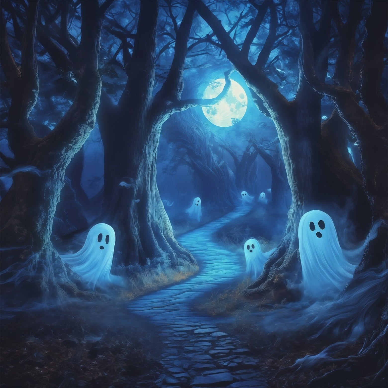 Ghost Backdrop Tapestry Moonlit Forest Path Extra Large Halloween Backdrop UK RR67-162