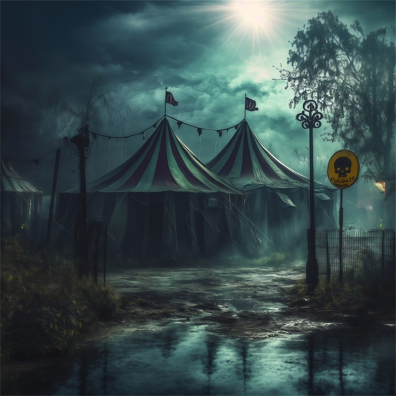 Scary Circus Backdrop Foggy Abandoned Grounds Wizard Of Oz Backdrop UK RR67-164
