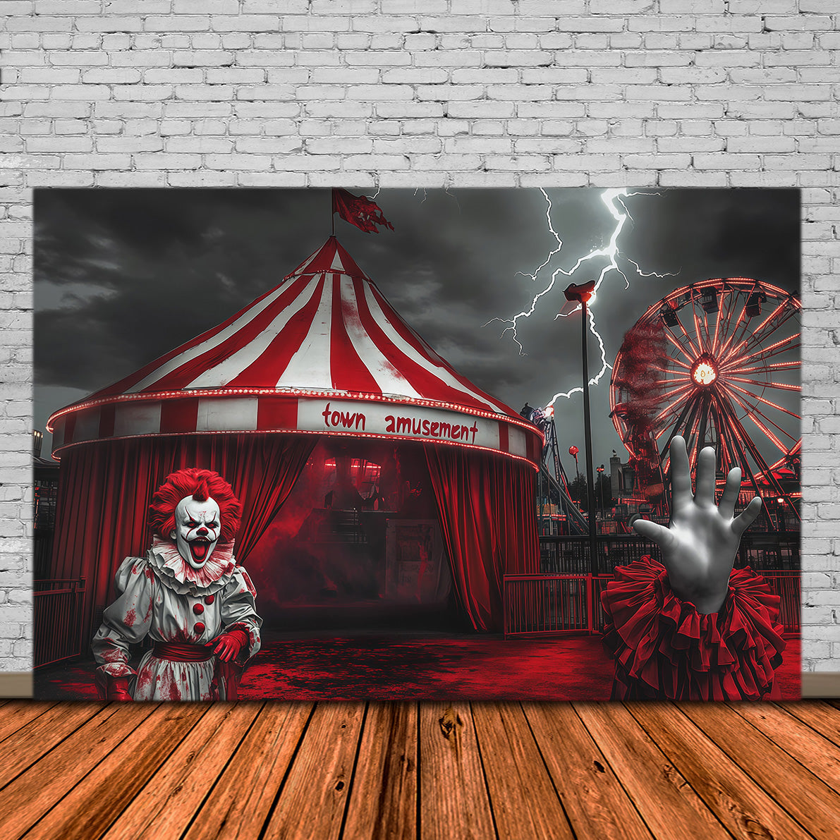 Scary Carnival Backdrop Stormy Clown Entrance Halloween Fabric Backdrop UK RR67-166