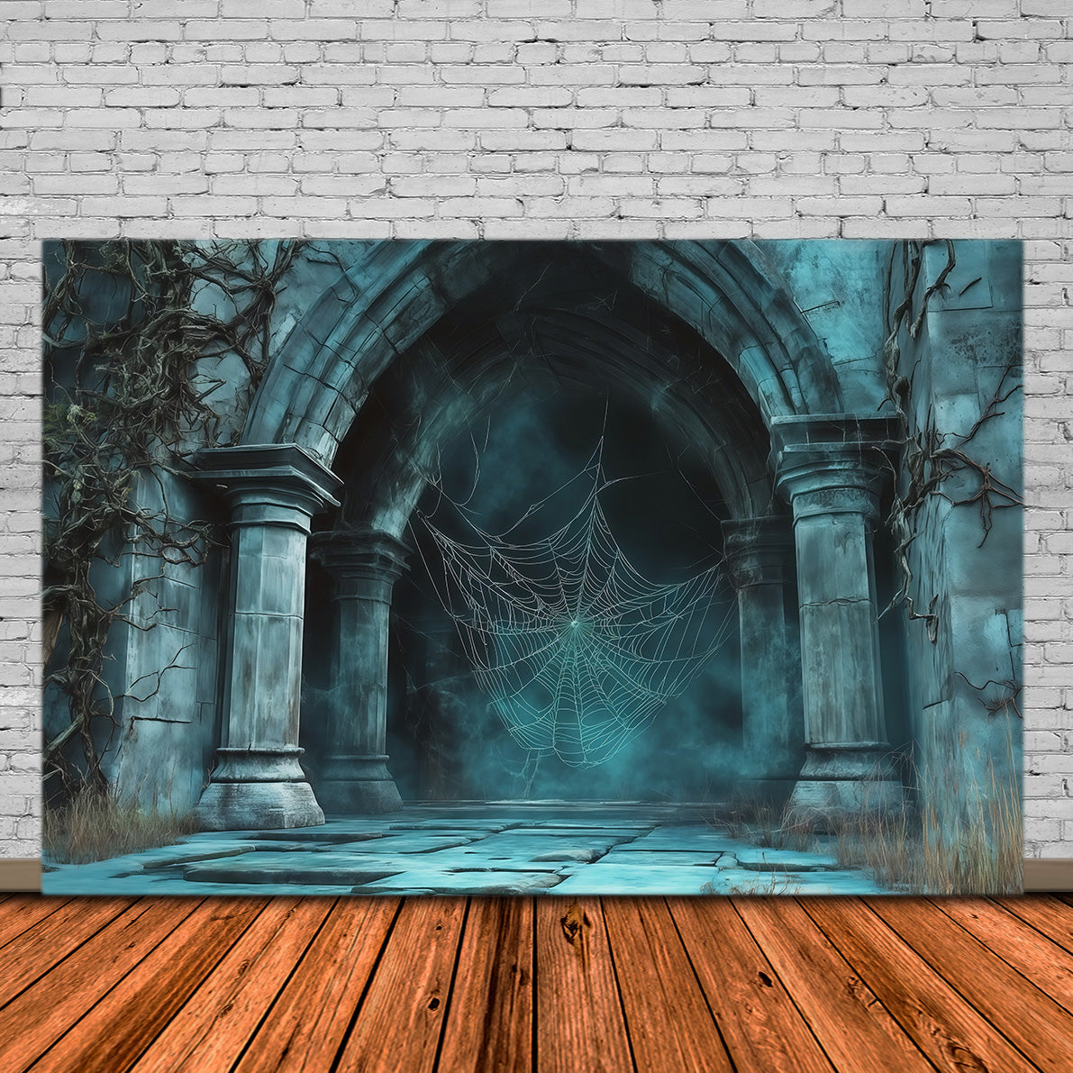 Spiderweb Backdrop Foggy Gothic Stone Archway Magical Backdrops UK RR67-169