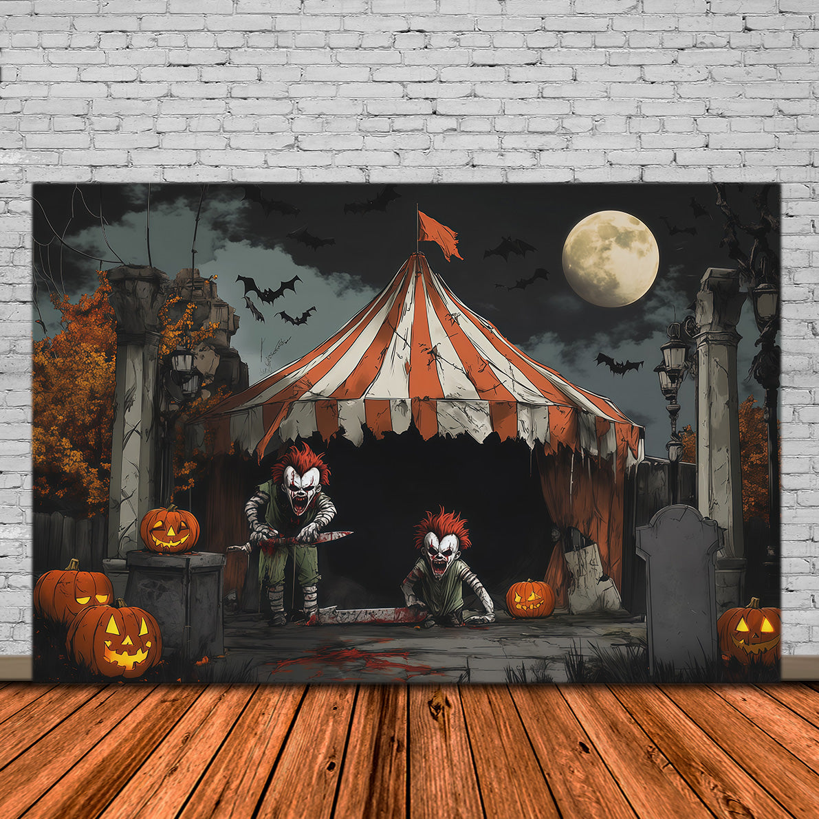 Creepy Clown Backdrop Moonlit Killer Circus Halloween Themed Backdrops UK RR67-172