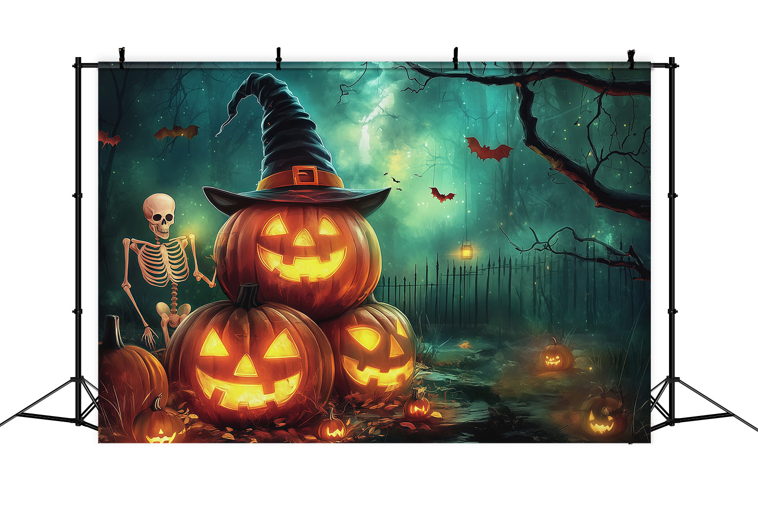Pumpkin Back Drop Witch Skeleton Forest Backdrop Halloween Photo Booth UK RR67-183
