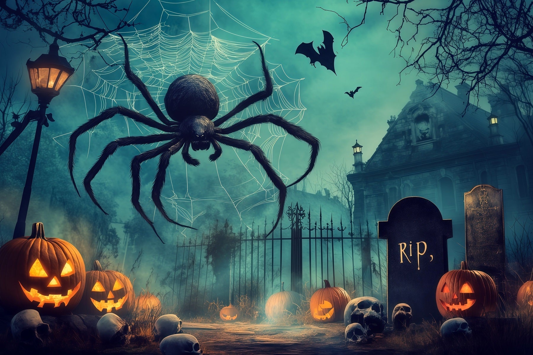 Spider Backdrops Pumpkin Graveyard Manor Backdrops For Magicians UK RR67-184