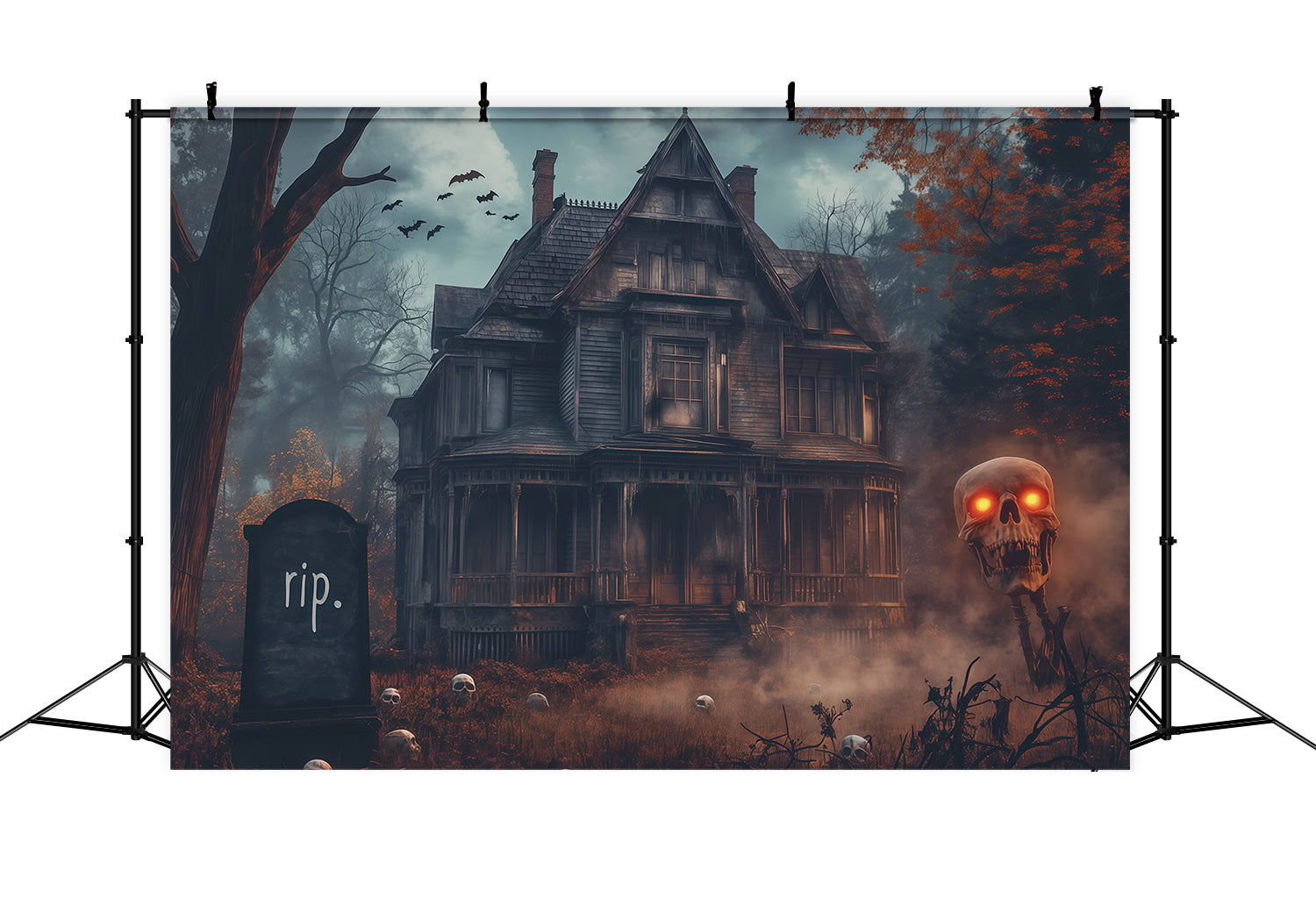 Haunted House Back Drop Foggy Skull Haunted Manor Halloween Backdrop Photo Booth UK RR67-196