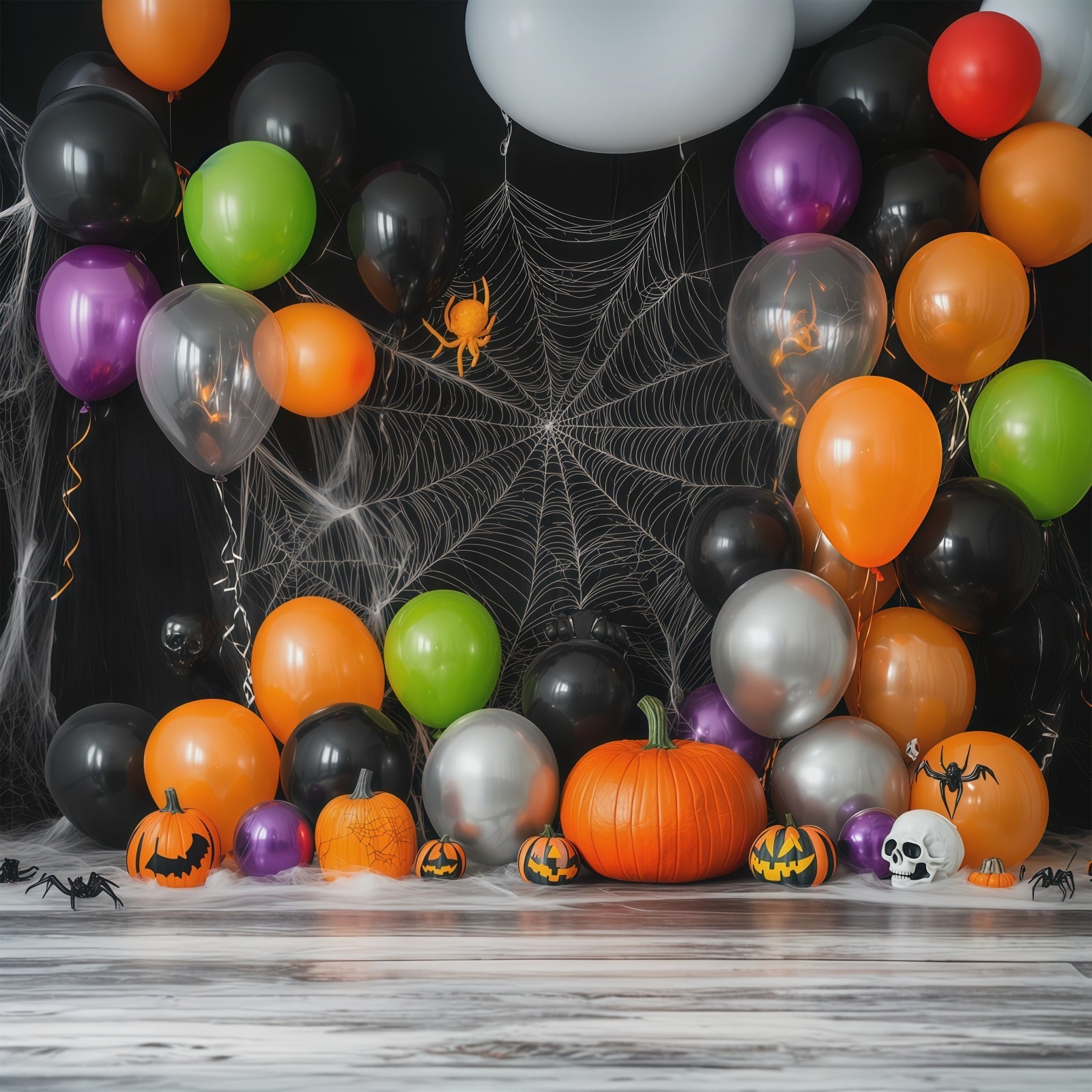 Halloween Balloon Backdrop Spiderweb Bats Pumpkin Party Halloween Themed Backdrop UK RR67-30