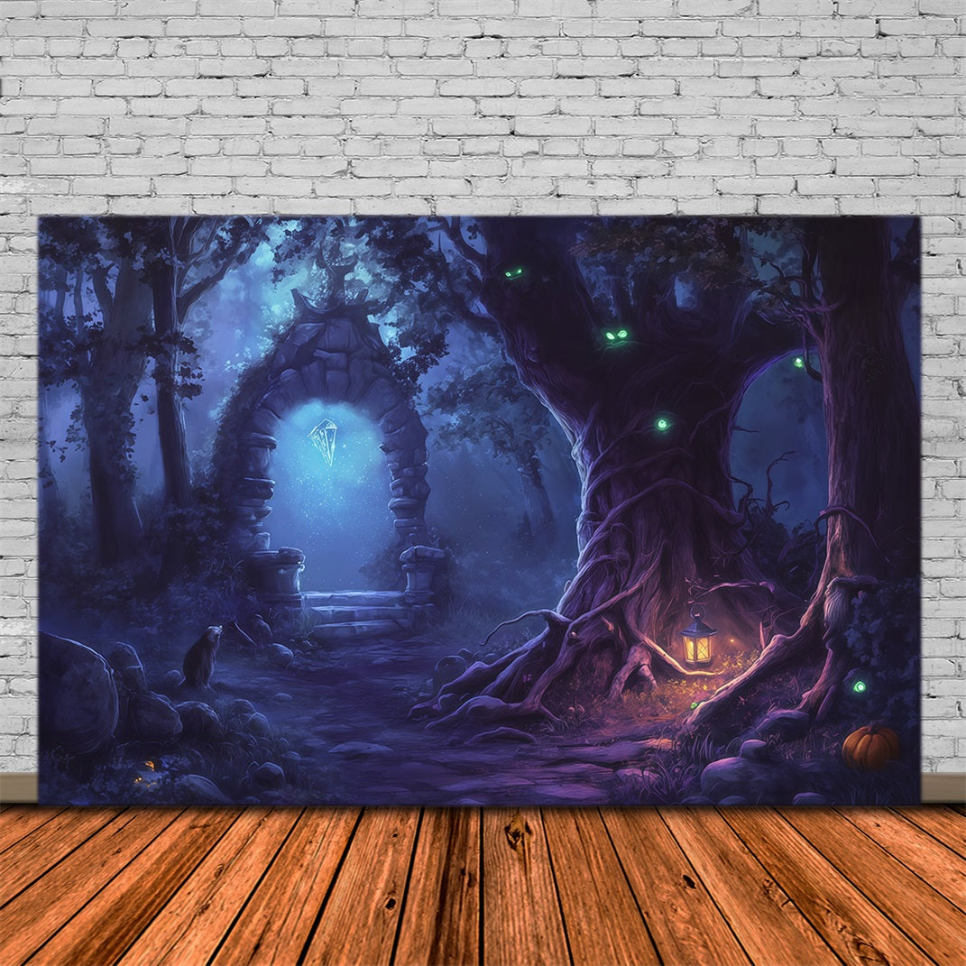 Halloween Forest Backdrop Glowing Portal Mystic Woods Vintage Halloween Backdrop UK RR67-32