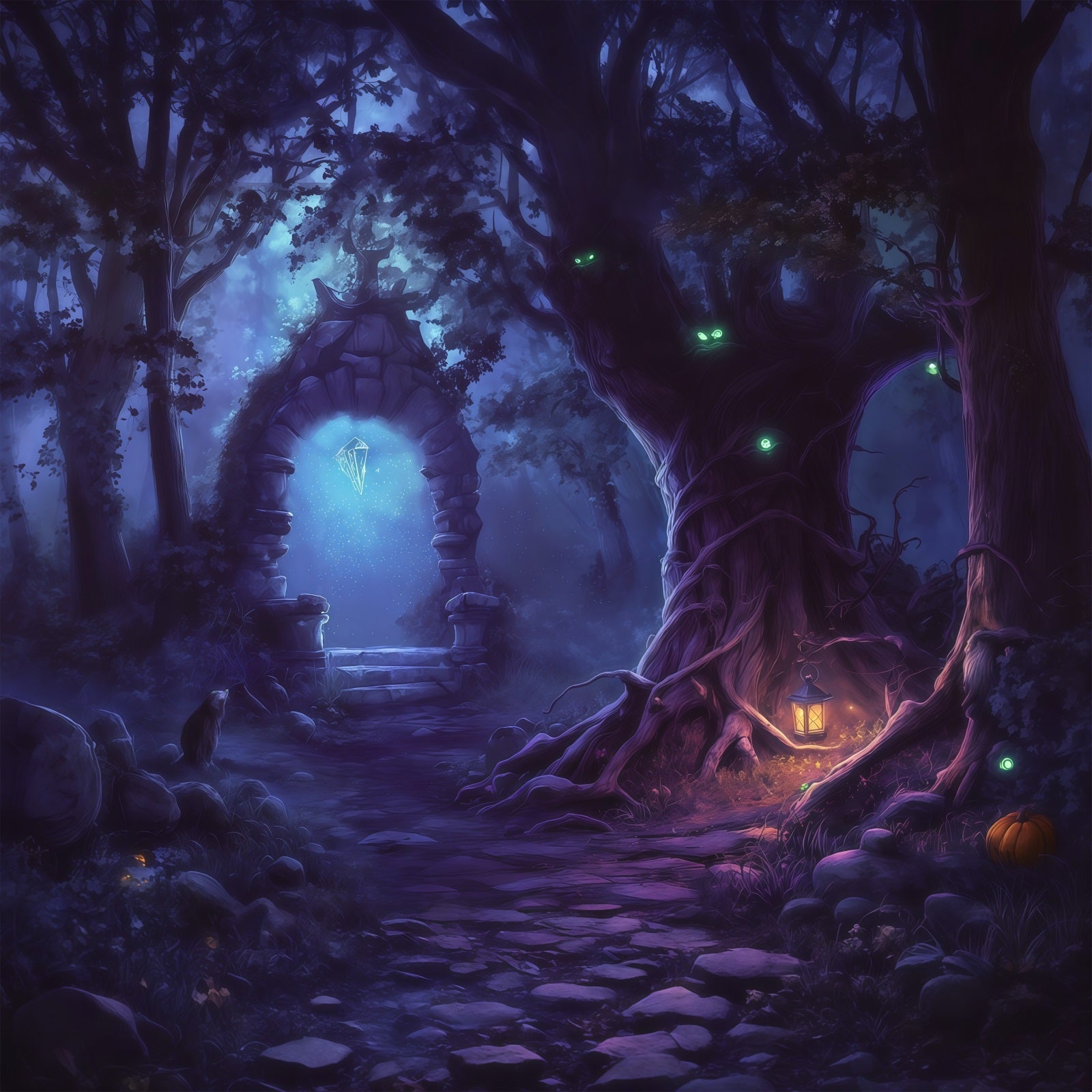 Halloween Forest Backdrop Glowing Portal Mystic Woods Vintage Halloween Backdrop UK RR67-32