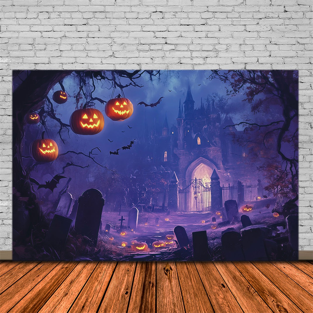 Halloween Backdrop Ideas DIY Purple Castle Pumpkin Graveyard Purple Halloween Backdrop UK RR67-44