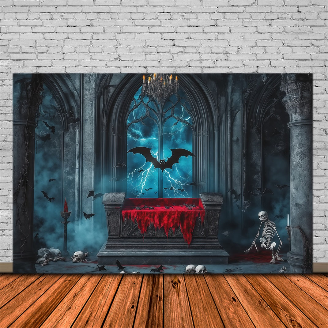 Halloween Scene Backdrop Gothic Coffin Skeleton Bats Backdrop For Halloween UK RR67-46
