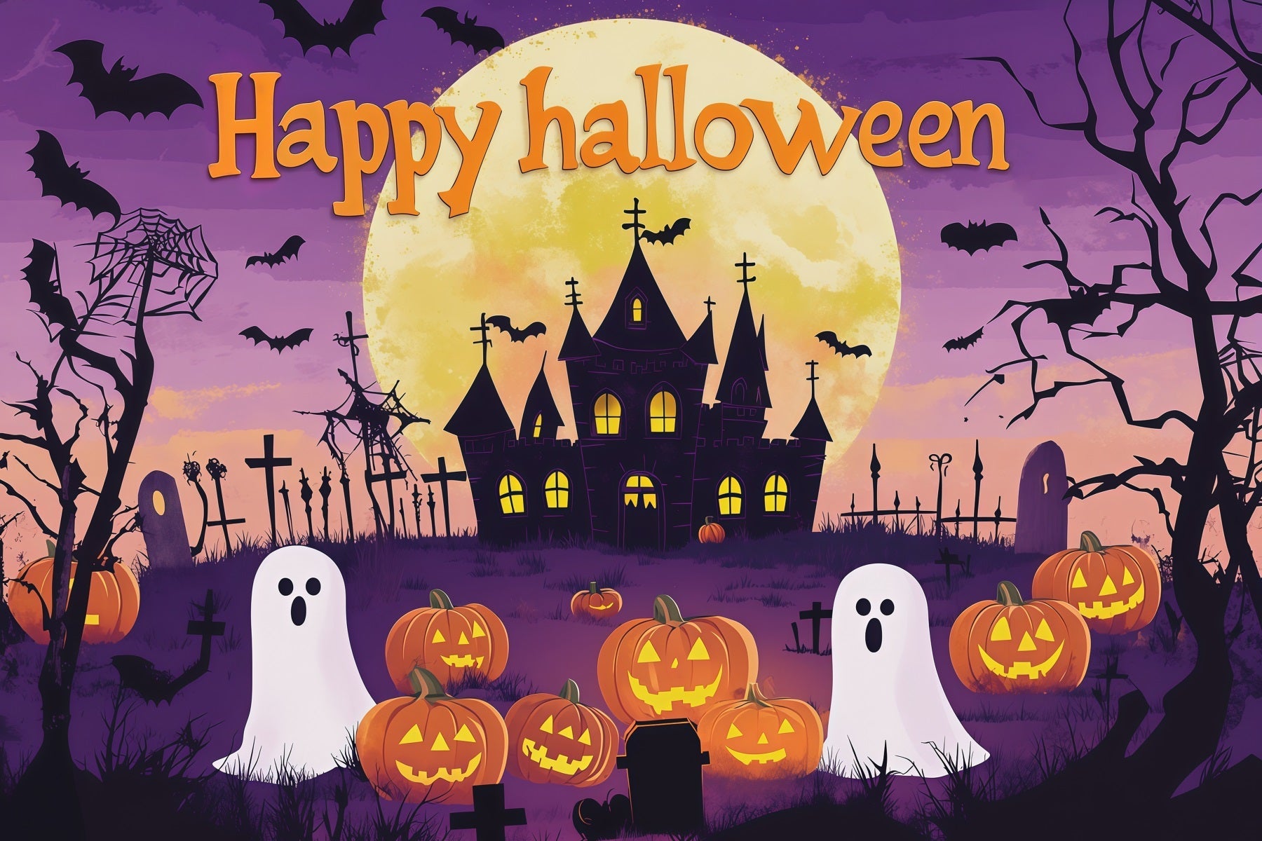 Halloween Party Picture Backdrop Purple Moon Ghost Pumpkins Halloween Backdrop UK RR67-51